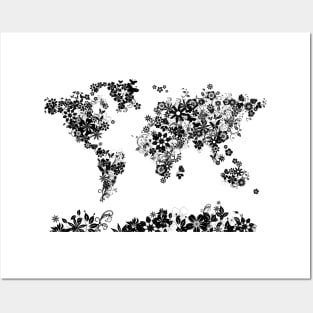 world map floral Posters and Art